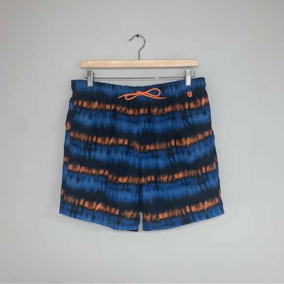 Eddie Bauer Shorts Men's Size Large Swim Trunks 7" Inseam Orange Blue Tidal - Picture 2 of 12